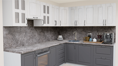 Кухня угловая Вяз беленный - Пепел